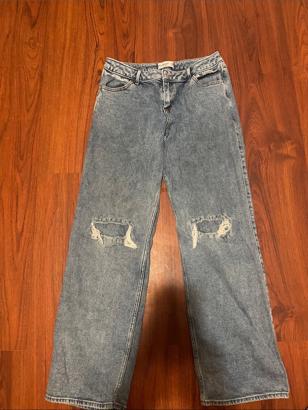 abercrombie kids Light Blue Distressed Wide-Leg Jeans